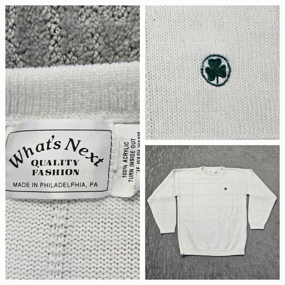 IRISH ST PATRICK'S DAY SHAMROCK Sweater What's Next Knit Acrylic White Sz. M